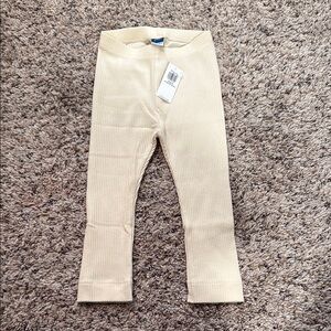 Kids Cream Ribbed Leggings